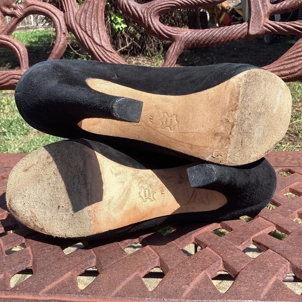Via Spiga Vero Cuoio Platform Slip On Black Suede Leather Round Toe Ankl…